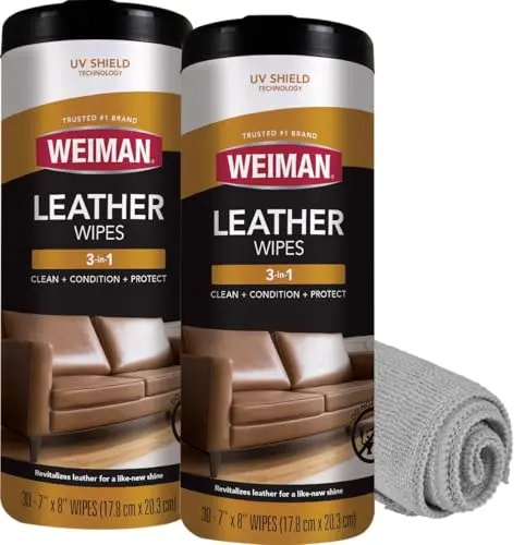 Weiman Leather Cleaner Wipes canister with included microfiber cloth