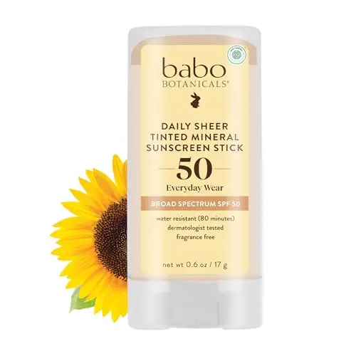 Babo Botanicals tinted mineral sunscreen stick.