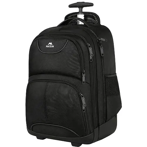 MATEIN water-resistant rolling laptop backpack with lockable zippers