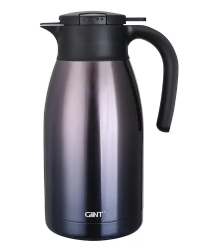 GiNT 1.9L purple stainless steel thermal coffee carafe with wide mouth and push-button lid.