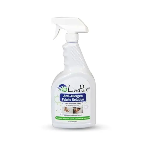 LivePure Anti-Allergen Fabric Spray bottle for household surfaces