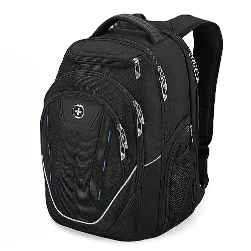 Swissdigital Design black tech backpack with USB port and RFID logo