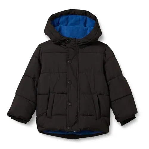 Amazon Essentials boys black heavyweight hooded puffer jacket