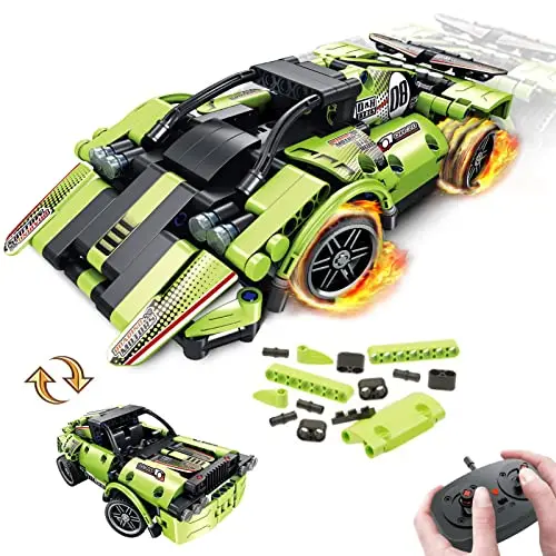 GAMZOO STEM building kit showing a remote control race car built from snap-together blocks