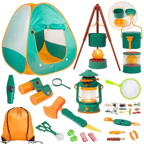 Meland Kids Camping Set with pop-up tent, campfire, and camping accessories