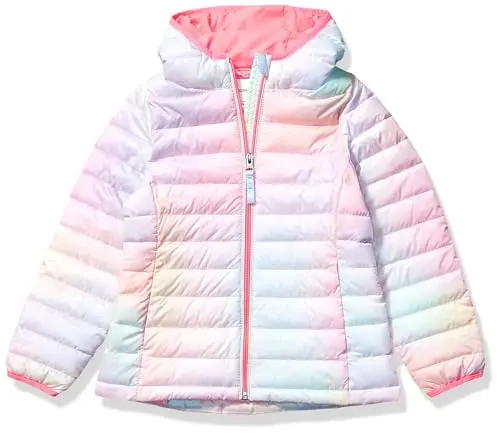 Amazon Essentials girls packable pink ombre puffer jacket