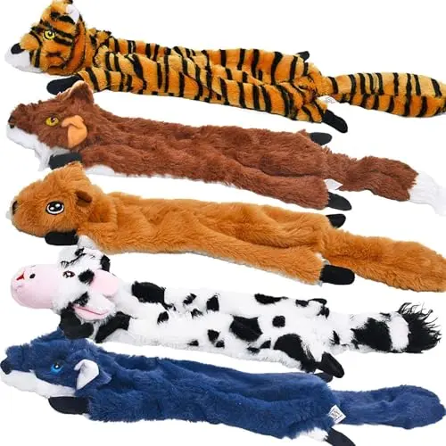 SHARLOVY 5 pack of long animal plush dog toys without stuffing