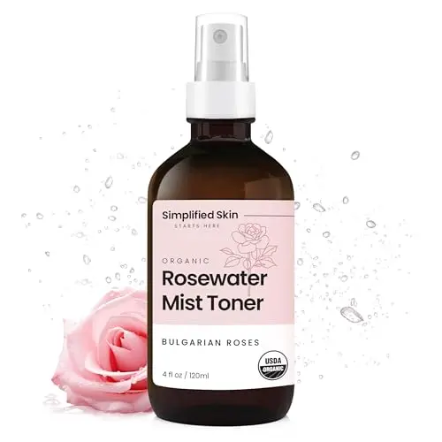 Simplified Skin USDA Certified Organic Rose Water spray in glass bottle