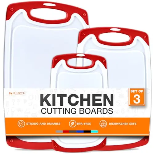 HOMWE 3-Pack Cutting Board Set in red with three sizes
