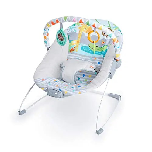 Bright Starts baby bouncer with safari fun theme and toy bar