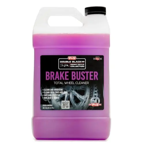 P&S Brake Buster Wheel Cleaner bottle with foaming action on a rim