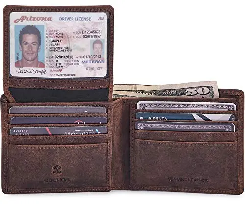 Cochoa genuine leather bifold RFID blocking wallet for men