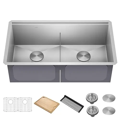 KRAUS Kore 33-inch double bowl stainless steel workstation kitchen sink with accessories