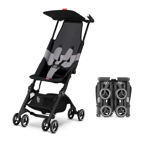 gb Pockit Air All Terrain stroller folded to an extremely compact size.