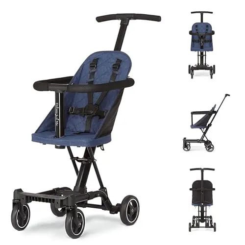 Dream On Me Coast Rider stroller in navy blue, shown in both stroller and scooter modes