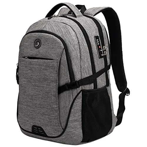 SHRRADOO black anti-theft backpack with password lock, open showing compartments