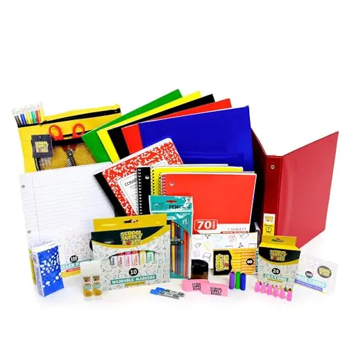 School Supply Boxes Essentials Bundle with binder, folders, notebooks, pencils, and art supplies