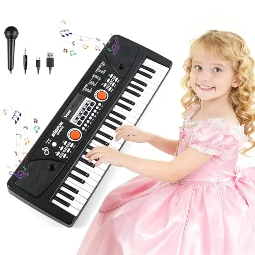 49-key electric piano keyboard for kids with microphone and compact design