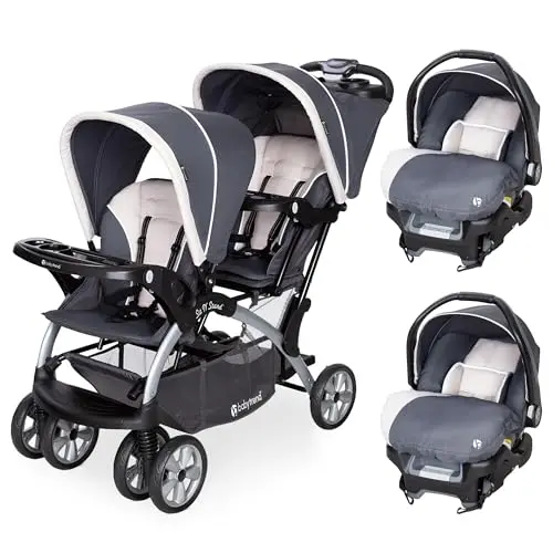 Baby Trend double stroller and two infant car seat combo set