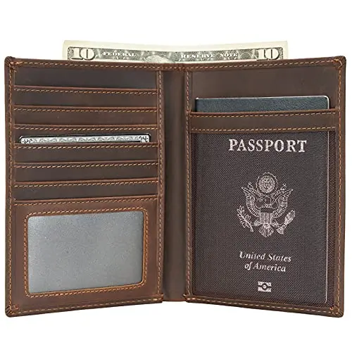 Polare luxury dark brown leather RFID blocking passport wallet