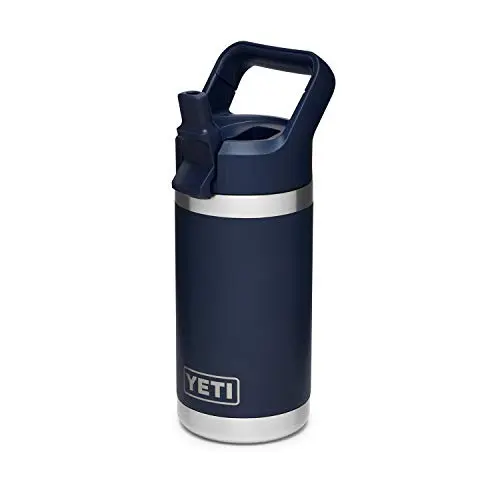 YETI Rambler Jr. 12 oz kids water bottle in navy color with straw cap