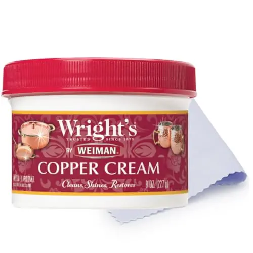 Wright's Cream Copper and Brass Cleaner jar with included microfiber polishing cloth