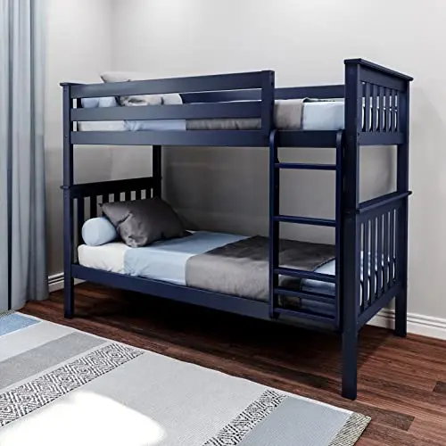 Max & Lily blue solid wood twin over twin bunk bed with a removable ladder.