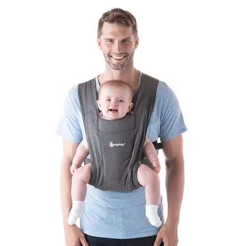Ergobaby Embrace carrier in Heather Grey showing stretchy fabric