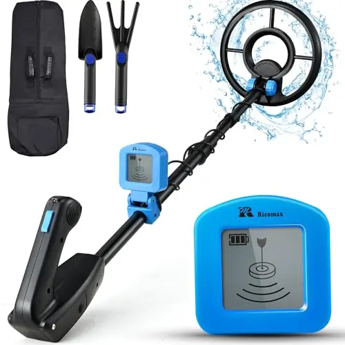 RM RICOMAX blue metal detector for kids with LCD display and adjustable stem