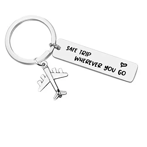 Vadaka stainless steel airplane keychain with 'Wherever You Go' message
