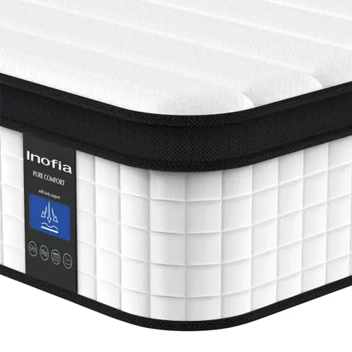 Inofia 12 inch Hybrid Twin XL Mattress with black and white cover