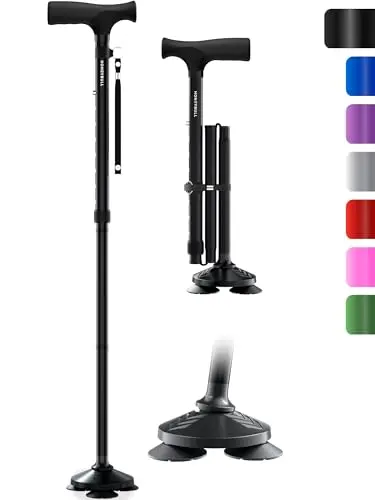 HONEYBULL free-standing folding cane with a three-prong pivot tip