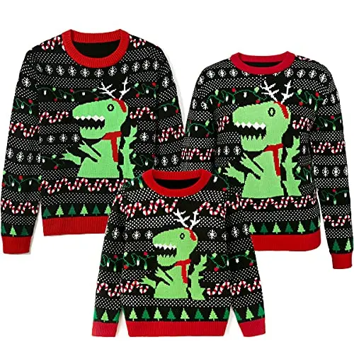 Simplee Kids funny dinosaur ugly Christmas sweater for family