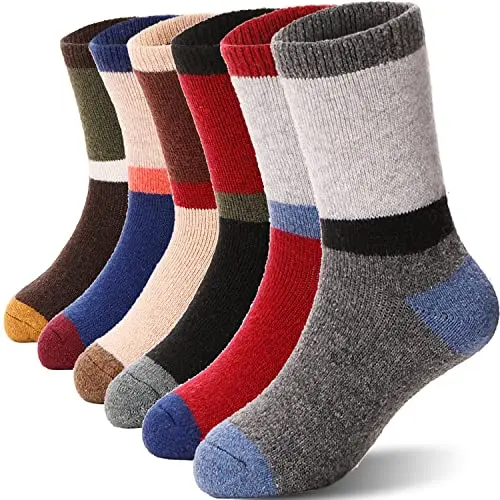 ANTSANG kids wool hiking socks with striped pattern