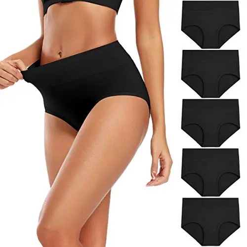 Molasus high-waisted cotton briefs in black, showing full coverage and a double-layer waistband.