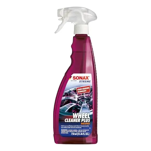 SONAX Wheel Cleaner Plus bottle with color-changing liquid