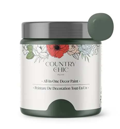 Country Chic All-in-One Chalk Paint in a small jar, color Hollow Hill (dark green).