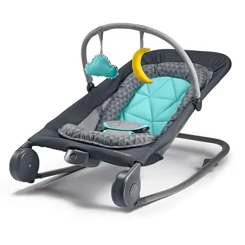Summer Infant 2-in-1 Bouncer and Rocker Duo in gray and teal, folded flat