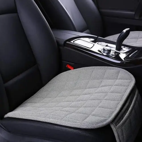 SUNINBOX Gray Linen Car Seat Cover installed on a front car seat