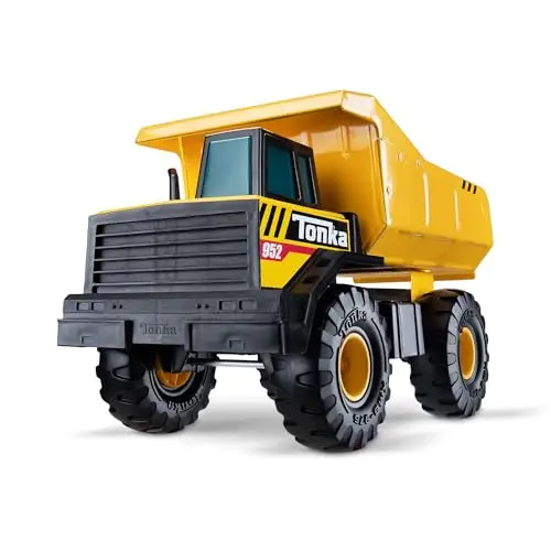 Yellow Tonka Steel Classics Mighty Dump Truck toy with a steel bed