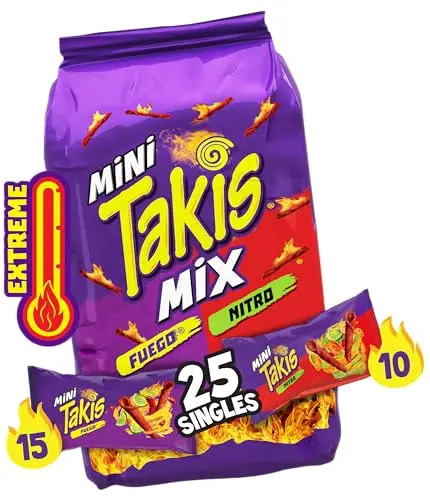 Box of Takis Mini rolled tortilla chip variety packs