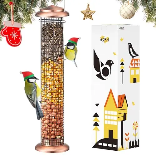 iBorn copper finish metal mesh tube bird feeder for peanuts and seeds