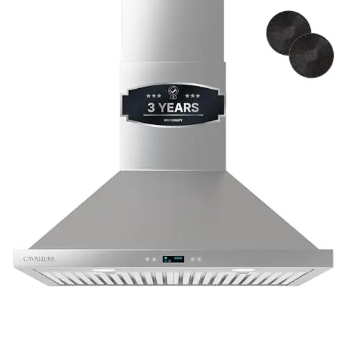Cavaliere WallMount-RH range hood in brushed stainless steel with modern touch controls