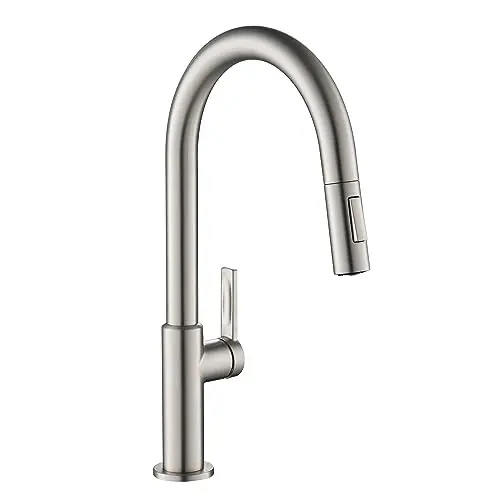 KRAUS Oletto single handle pull down kitchen faucet in spot-free stainless steel finish