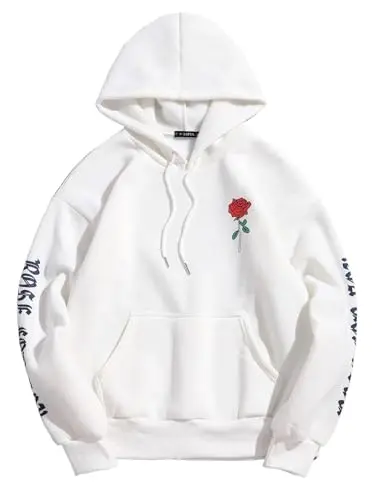 ZAFUL Rose Letter Print Hoodie in white with rose graphic