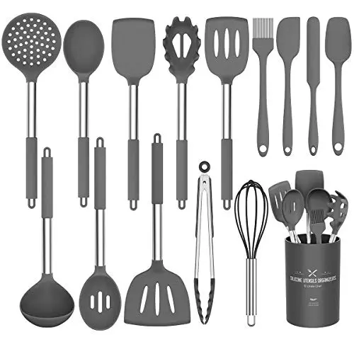 Umite Chef grey silicone utensil set with stainless steel handles