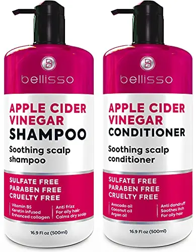 Bellisso Apple Cider Vinegar Shampoo and Conditioner Set bottles