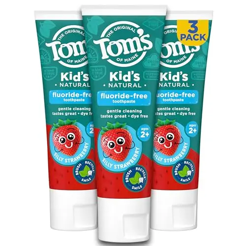 Tom's of Maine Natural Kid's Fluoride-Free Toothpaste in Silly Strawberry, three-pack