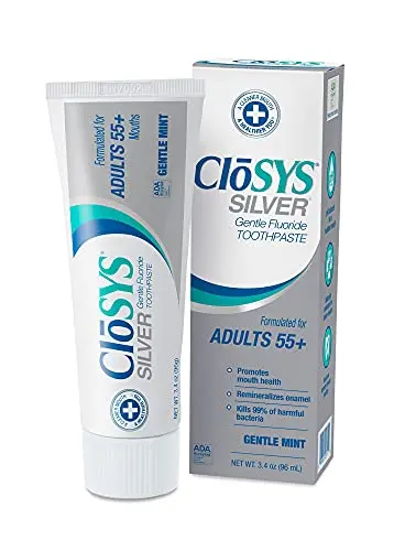 CloSYS Silver Fluoride Toothpaste for Adults 55+, Gentle Mint, travel-size tube
