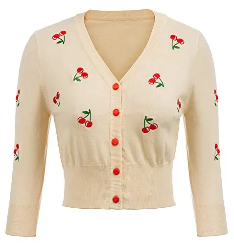 Belle Poque Women's Cherry Embroidery Cardigan